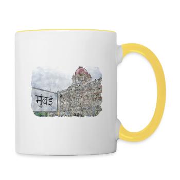 Mumbai India Watercolor Sketch Drawn Painting - Contrasting Mug - white/yellow - Right