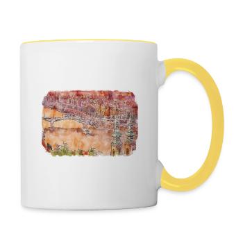 Budapest Ungarn Aquarell Skizze Illustration - Tasse zweifarbig - Weiß/Gelb - Rechts