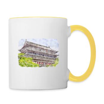 China Watercolor Sketch Hand Drawn Illustration - Contrasting Mug - white/yellow - Right