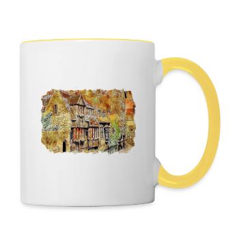 Bruges Belgium Watercolor Sketch Drawn Illustratio - Contrasting Mug - white/yellow - Right
