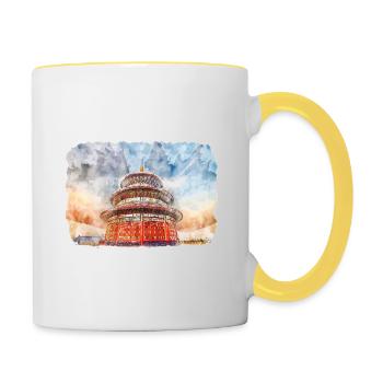 China Watercolor Sketch Hand Drawn Illustration - Contrasting Mug - white/yellow - Right