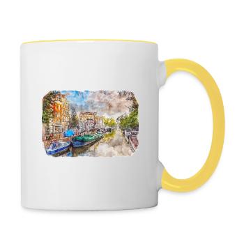 Amsterdam Netherlands Watercolor Sketch Drawing - Contrasting Mug - white/yellow - Right