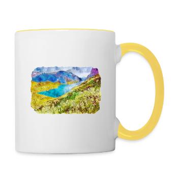 Norvège Aquarelle Esquisse Dessinée à la main Illustration - Mug contrasté - blanc/jaune - Droite