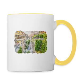 Sorrente Italie Aquarelle Esquisse Dessinée Peinture - Mug contrasté - blanc/jaune - Droite