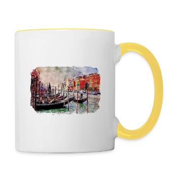 Venise Italie Aquarelle Esquisse Illustration - Mug contrasté - blanc/jaune - Droite