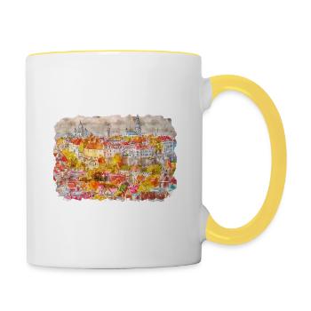 Tallinn Estonia Watercolor Sketch Drawn Illustrati - Contrasting Mug - white/yellow - Right