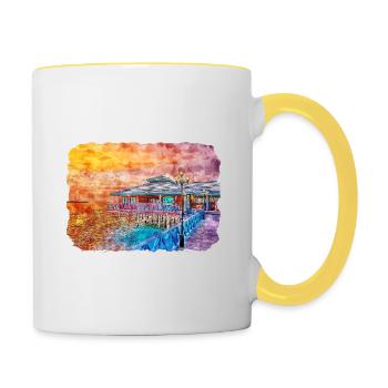 Maldives Watercolor Sketch Hand Drawn Illustration - Contrasting Mug - white/yellow - Right