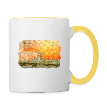St Petersburg Russia Watercolor Sketch Painting - Contrasting Mug - white/yellow - Right