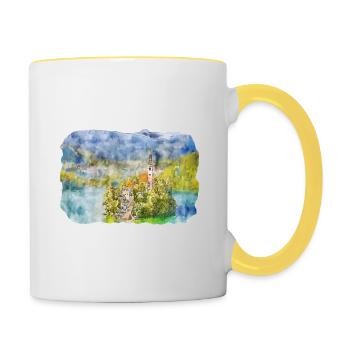 Illustration de l’esquisse à l’aquarelle de Slovénie - Mug contrasté - blanc/jaune - Droite