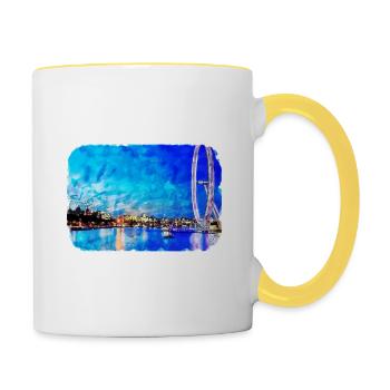 Londres UK Aquarelle Esquisse Dessinée à la Main Peinture - Mug contrasté - blanc/jaune - Droite