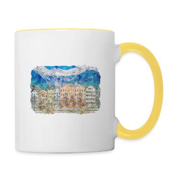 Autriche Aquarelle Esquisse Dessinée à la main Illustration - Mug contrasté - blanc/jaune - Droite