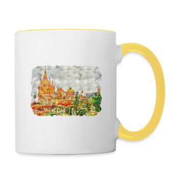 San Miguel De Allende Mexico Watercolor Sketch Dra - Contrasting Mug - white/yellow - Right