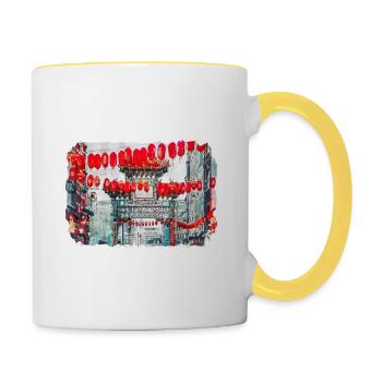 China Watercolor Sketch Hand Drawn Illustration - Contrasting Mug - white/yellow - Right