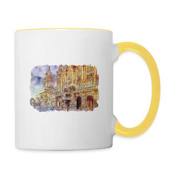 Habana Kuba Aquarell Skizze Gezeichnete Illustration - Tasse zweifarbig - Weiß/Gelb - Rechts