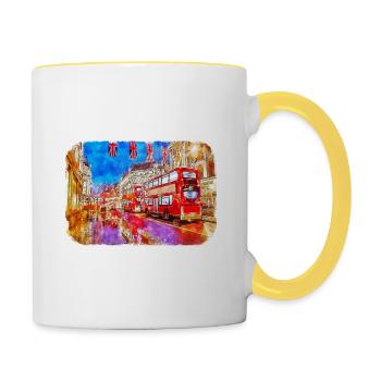 Londres UK Aquarelle Esquisse Dessinée à la Main Peinture - Mug contrasté - blanc/jaune - Droite