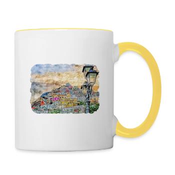 Positano Italy Watercolor Sketch Drawn Illustratio - Contrasting Mug - white/yellow - Right