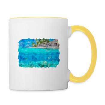 Maldives Watercolor Sketch Hand Drawn Illustration - Contrasting Mug - white/yellow - Right