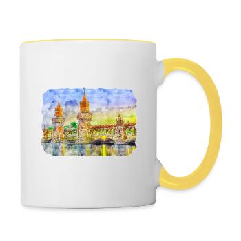 Allemagne Aquarelle Esquisse Dessinée à la main Illustration - Mug contrasté - blanc/jaune - Droite