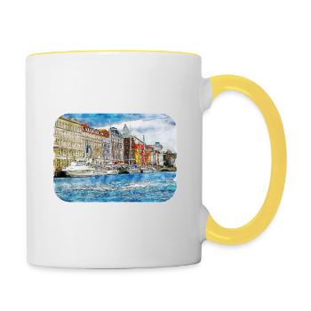 Copenhague Danemark Aquarelle Sketch Illustration - Mug contrasté - blanc/jaune - Droite