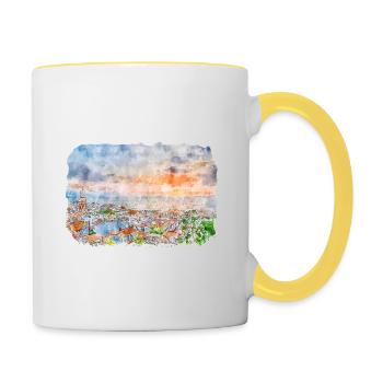 Mexique Aquarelle Esquisse Dessinée à la main Illustration - Mug contrasté - blanc/jaune - Droite