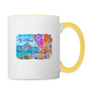 Istanbul Turkey Watercolor Sketch Draw Drawing - Contrasting Mug - white/yellow - Right