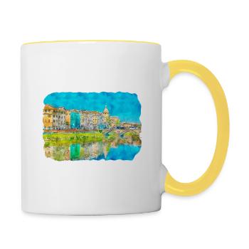 italie croquis aquarelle illustration dessinée à la main - Mug contrasté - blanc/jaune - Droite