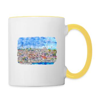 Dinde Aquarelle Esquisse Dessinée à la main Illustration - Mug contrasté - blanc/jaune - Droite