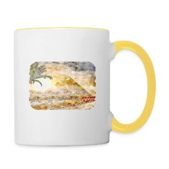 Le Caire Egypte Aquarelle Esquisse Dessinée Illustration - Mug contrasté - blanc/jaune - Droite