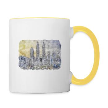 Malaysia Aquarell Skizze handgezeichnete Illustration - Tasse zweifarbig - Weiß/Gelb - Rechts