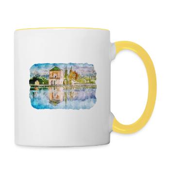 Marrakech Morrocco Watercolor Sketch Drawn Paintin - Contrasting Mug - white/yellow - Right