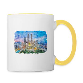 Malaisie Aquarelle Esquisse Dessinée à la Main Illustration - Mug contrasté - blanc/jaune - Droite