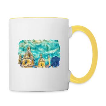 Rome Italie croquis aquarelle peinture dessinée à la main - Mug contrasté - blanc/jaune - Droite