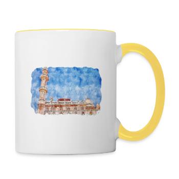 Mumbai India Watercolor Sketch Drawn Painting - Contrasting Mug - white/yellow - Right