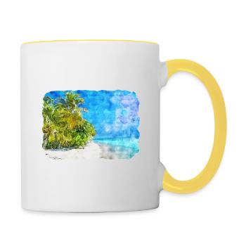 Maldives Watercolor Sketch Hand Drawn Illustration - Contrasting Mug - white/yellow - Right