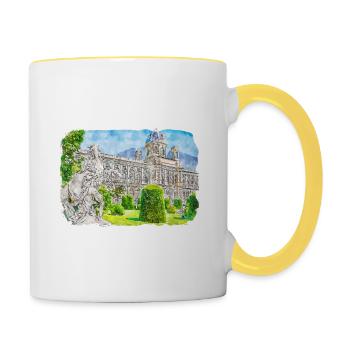 Autriche Aquarelle Esquisse Dessinée à la main Illustration - Mug contrasté - blanc/jaune - Droite