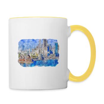 Sydney Australie Aquarelle Esquisse Dessinée Illustrat - Mug contrasté - blanc/jaune - Droite