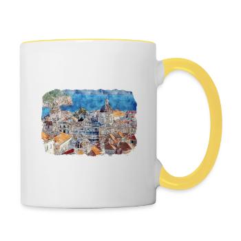 Dubrovnik Kroatien Aquarell Skizze Illustration - Tasse zweifarbig - Weiß/Gelb - Rechts