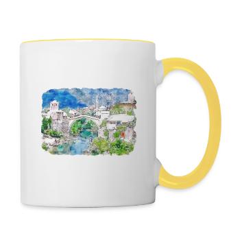 Bosnie repère aquarelle croquis peinture dessin - Mug contrasté - blanc/jaune - Droite