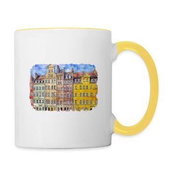 Polen Landmark Aquarell Skizze Farbe Zeichnung - Tasse zweifarbig - Weiß/Gelb - Rechts