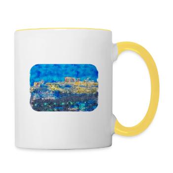Athènes, grèce, aquarelle, croquis, illustration - Mug contrasté - blanc/jaune - Droite
