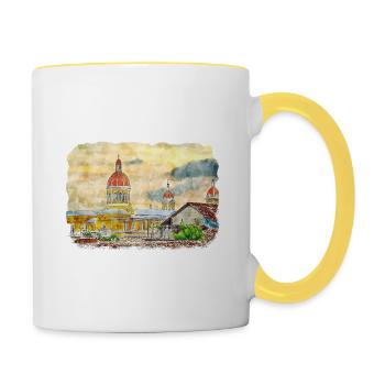 Granada Spanien Aquarell Skizze Zeichnen Zeichnen - Tasse zweifarbig - Weiß/Gelb - Rechts