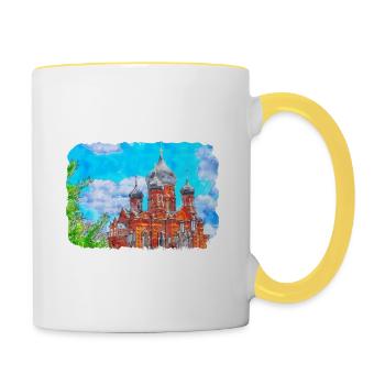 russie, aquarelle, croquis, main, dessiné, illustration - Mug contrasté - blanc/jaune - Droite