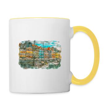Copenhague Danemark Aquarelle Croquis Dessiné Paintin - Mug contrasté - blanc/jaune - Droite