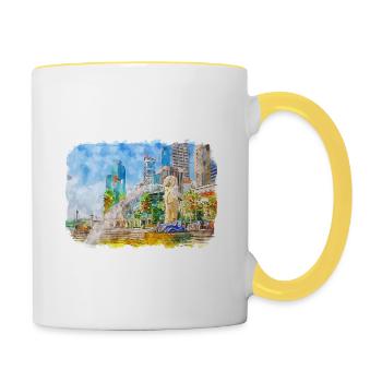 Singapour Aquarelle Esquisse Dessinée à la Main Peinture - Mug contrasté - blanc/jaune - Droite