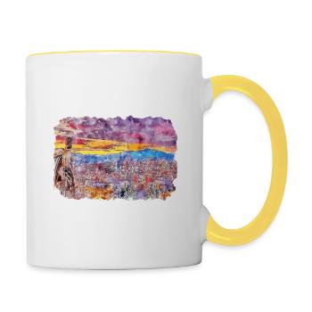 Barcelona Spanien Aquarell Skizze Zeichnen Zeichnen - Tasse zweifarbig - Weiß/Gelb - Rechts