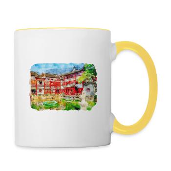 China Landmark Watercolor Sketch Paint Illustratio - Contrasting Mug - white/yellow - Right