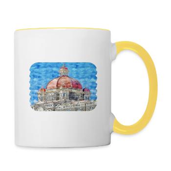 Mumbai India Watercolor Sketch Drawn Painting - Contrasting Mug - white/yellow - Right
