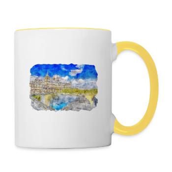Madrid Espagne Aquarelle Esquisse Peinture Dessin - Mug contrasté - blanc/jaune - Droite