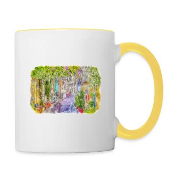 Athènes, grèce, aquarelle, croquis, illustration - Mug contrasté - blanc/jaune - Droite