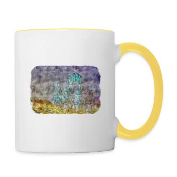 Berlin Allemagne Aquarelle Croquis Dessiné Peinture - Mug contrasté - blanc/jaune - Droite